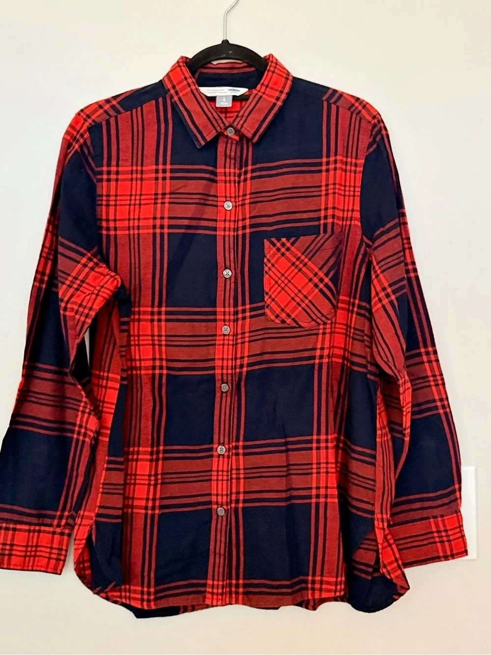 Women’s Old Navy The Classic Shirt Plaid Flannel Orange & Navy Large
